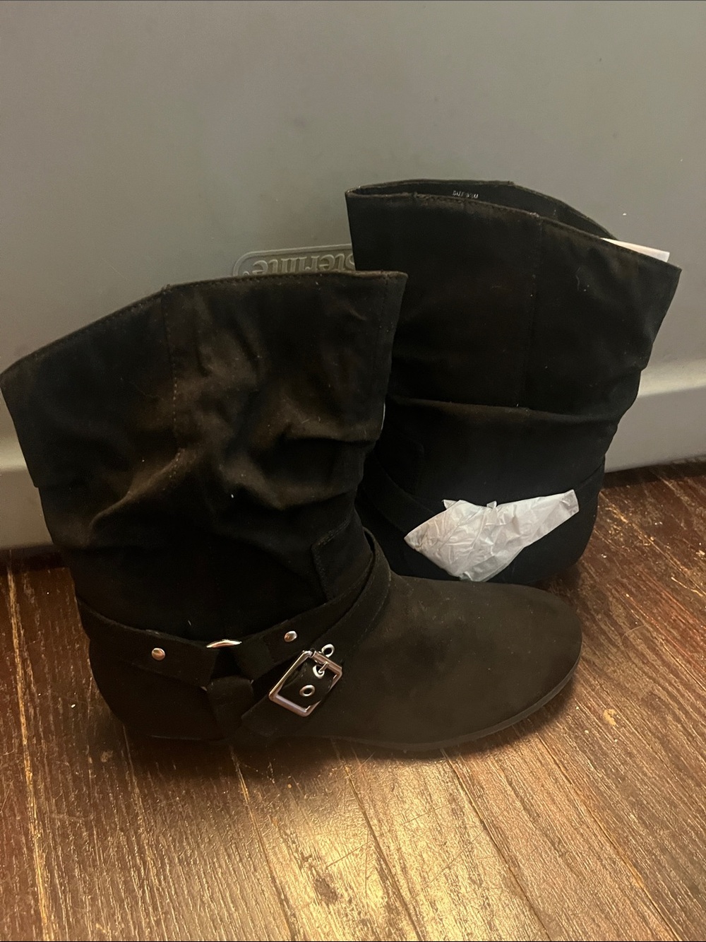 Rampage Black Suede Slouchy Ankle Booties with Buckle